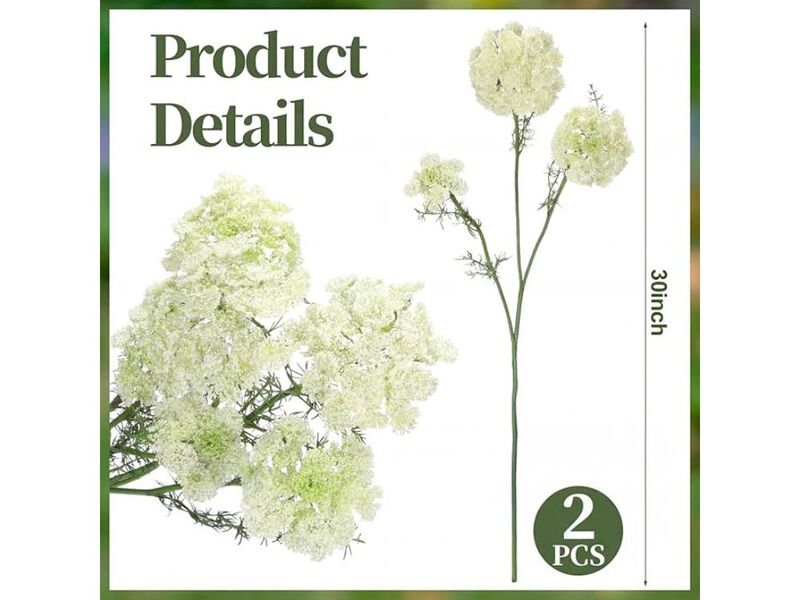 2 Piece Artificial Flowers Vase Filler Queen Annes Lace Stem image number 2