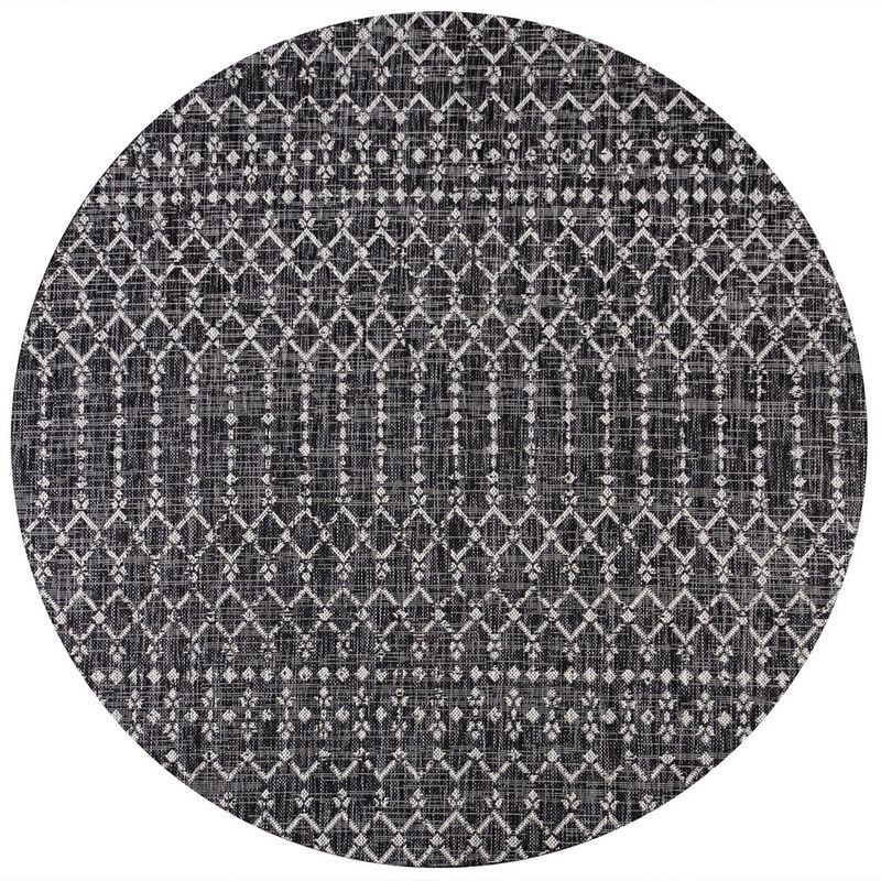 Ourika Moroccan Geometric Textured Weave Round Indoor/Outdoor Area Rug