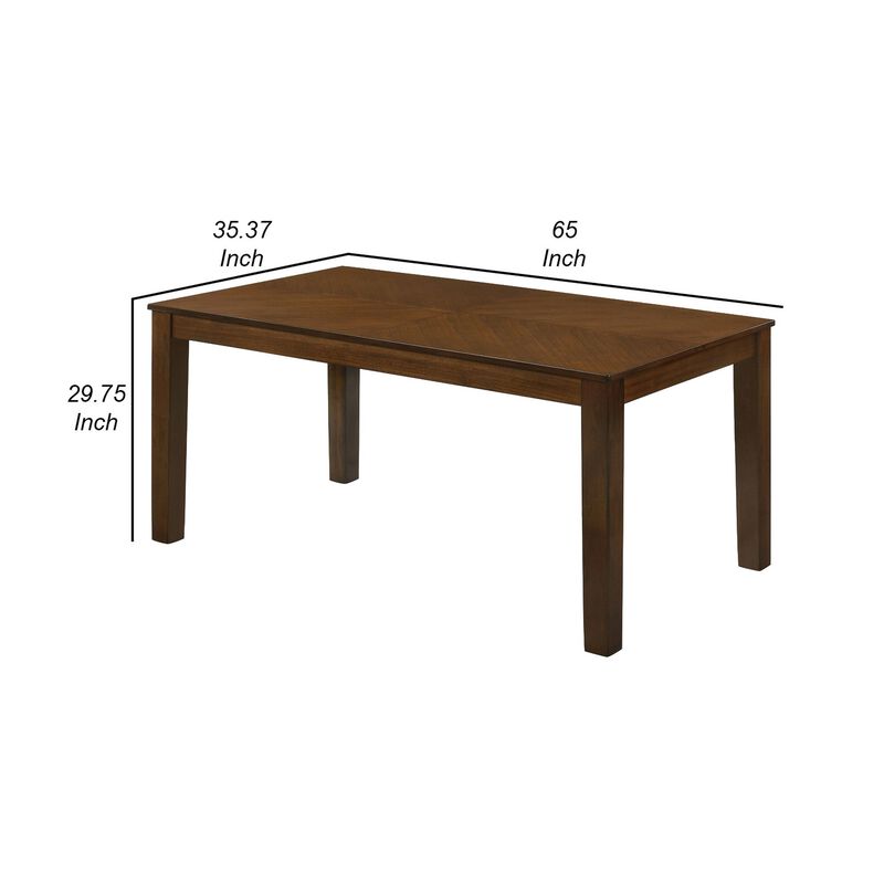 Noha 65 Inch Rectangular Dining Table, Chevron Top, Block Legs, Brown -Benzara