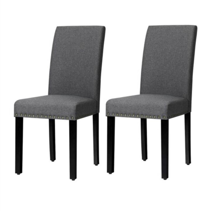 Hivvago Set of 2 Grey Linen Upholstered Nailhead Dining Chair   330 lbs. Weight Capacity