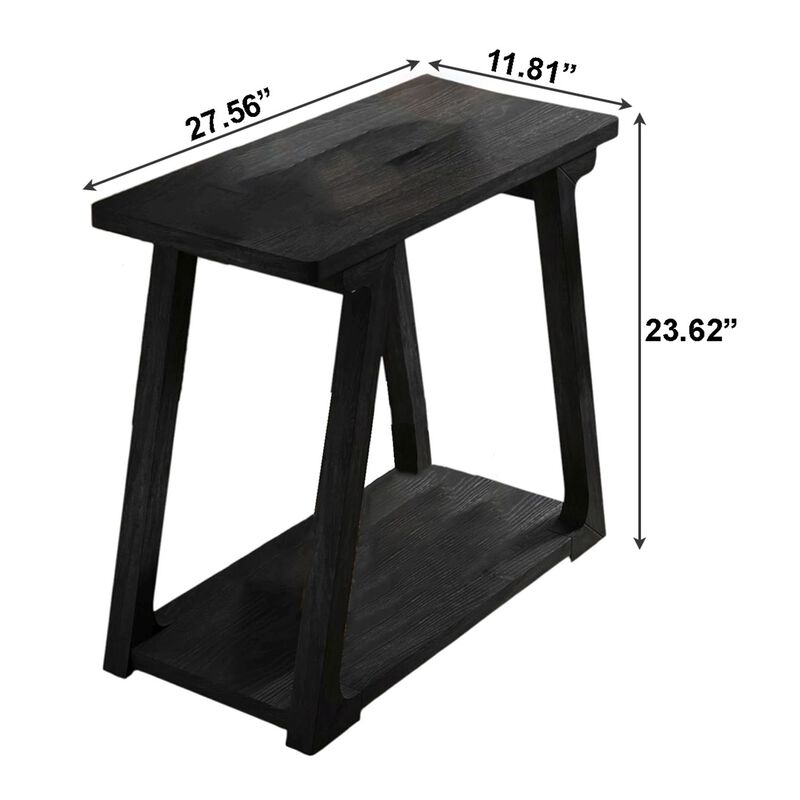 Narrow Solid Fir Wood End Table, 2-Tier Side Table Nightstand with Storage image number 2