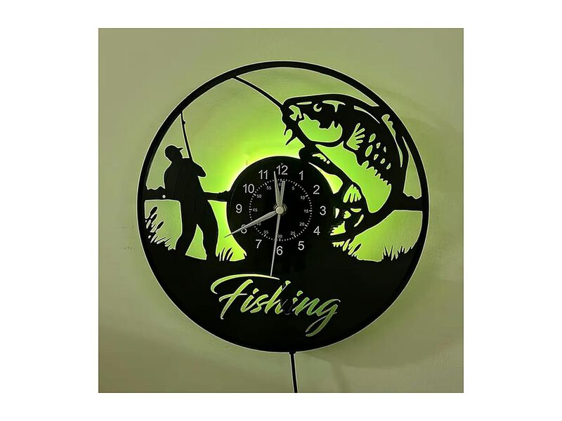 Fisherman LED Digital Vinyl Fishing Scene Wall Clock Silent Non Ticking image number 1