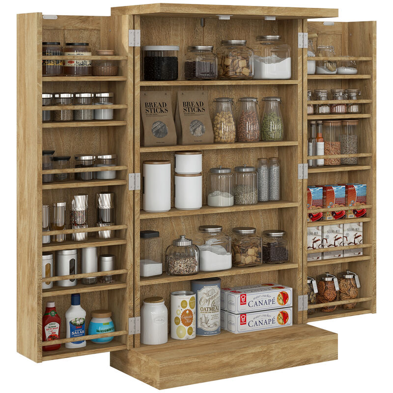 41" Rattan Kitchen Pantry Storage Cabinet with Spice Racks Natural