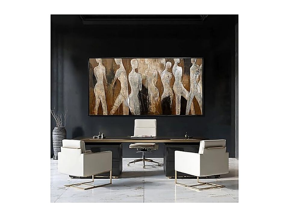 White Brown Wall Art Graffiti Decor Abstract 24 X 48 Inch Bedroom Dining Room