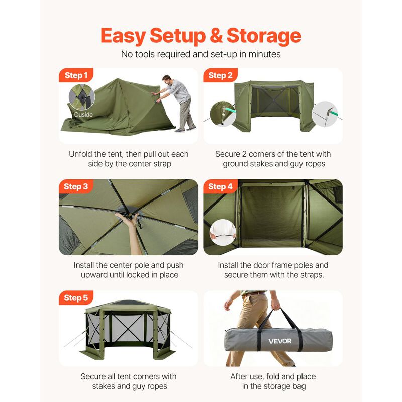 Pop Up Gazebo Screen House with Carry Bag and Removable Canopy Top-Green image number 4