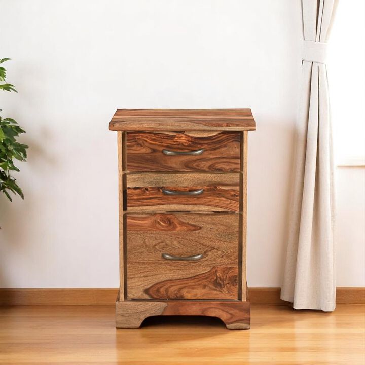HomeRoots 30" Natural Solid Wood Three Drawers Filing Cabinet