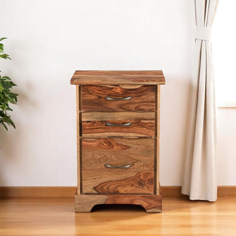 HomeRoots 30" Natural Solid Wood Three Drawers Filing Cabinet image number 1
