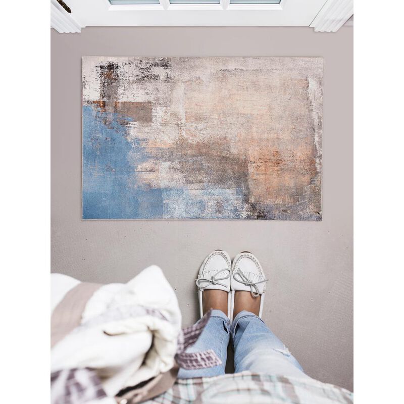 Linon Washable Kyler Beige/Blue, Rug image number 5