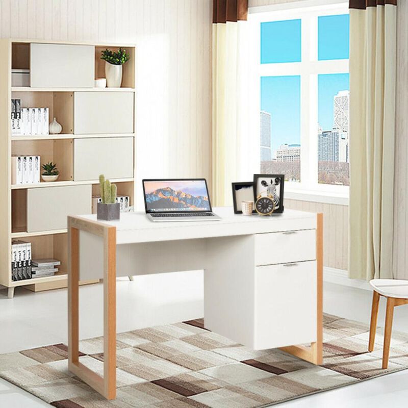 Hivvago Modern Computer Desk Writing Workstation with Cabinet and Drawer