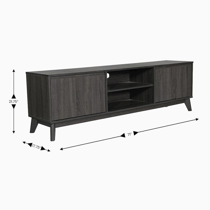 Flash Furniture Mid-Century modern 70 Inch media console holds TV's 65+ inches, Black Wash