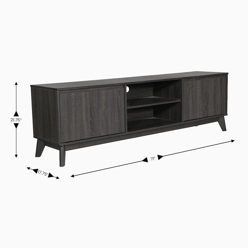 Flash Furniture Mid-Century modern 70 Inch media console holds TV's 65+ inches, Black Wash image number 1