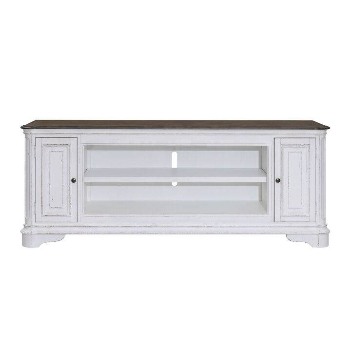 Liberty Furniture Magnolia Manor 82 Inch TV Console  - Antique White & Weathered Bark