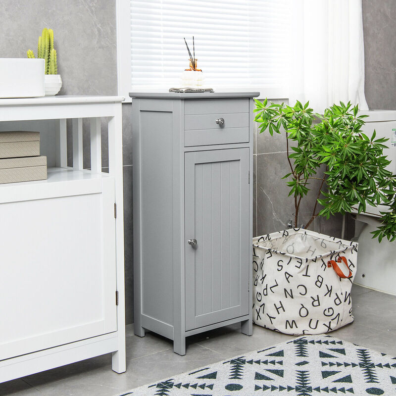 Wooden Bathroom Floor Storage Cabinet with Drawer and Shelf image number 1