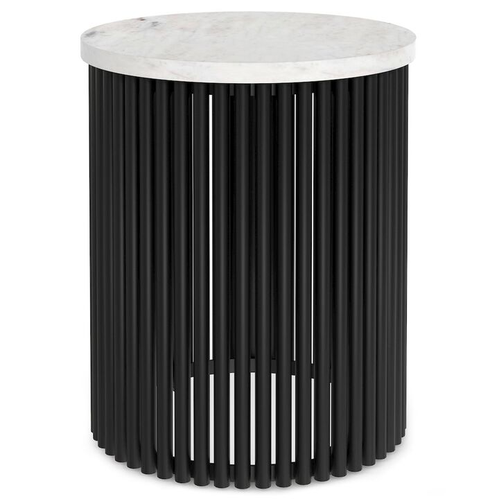 Simpli Home Demy Metal Accent Table In White Marble / Black