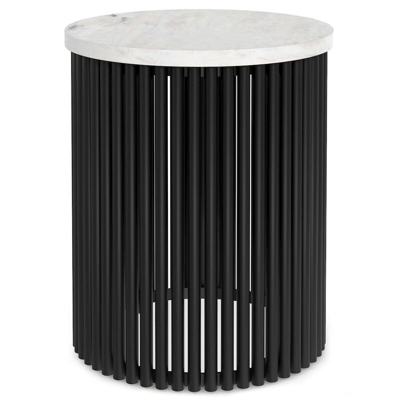 Simpli Home Demy Metal Accent Table In White Marble / Black