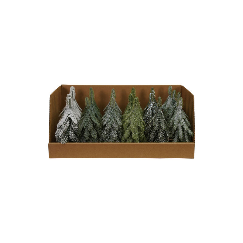 24-Piece Round Faux Evergreen Trees with Natural Wood Slice Bases, Ice Finish image number 0