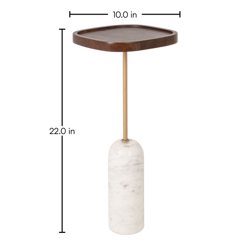 Rowena Interiors Wood and Marble Accent Table with Brass-Finished Stem, White image number 4