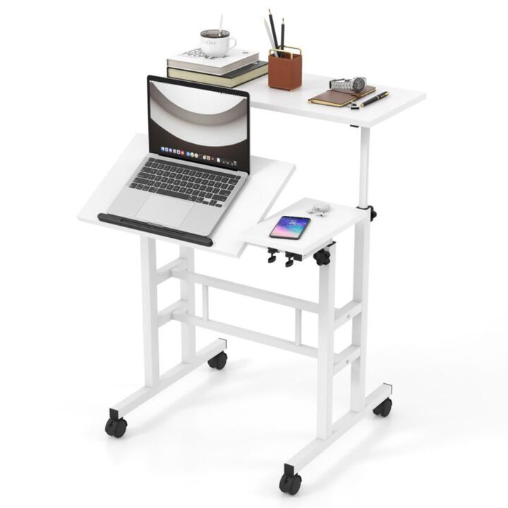 Hivvago Mobile Stand-up Computer Desk Adjustable with 2 Tilting Desktops