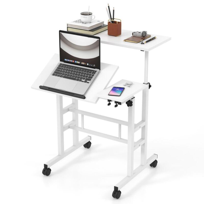 Hivvago Mobile Stand-up Computer Desk Adjustable with 2 Tilting Desktops
