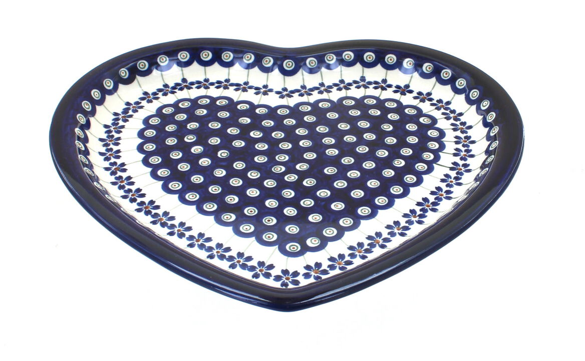 Blue Rose Polish Pottery Heart Plate