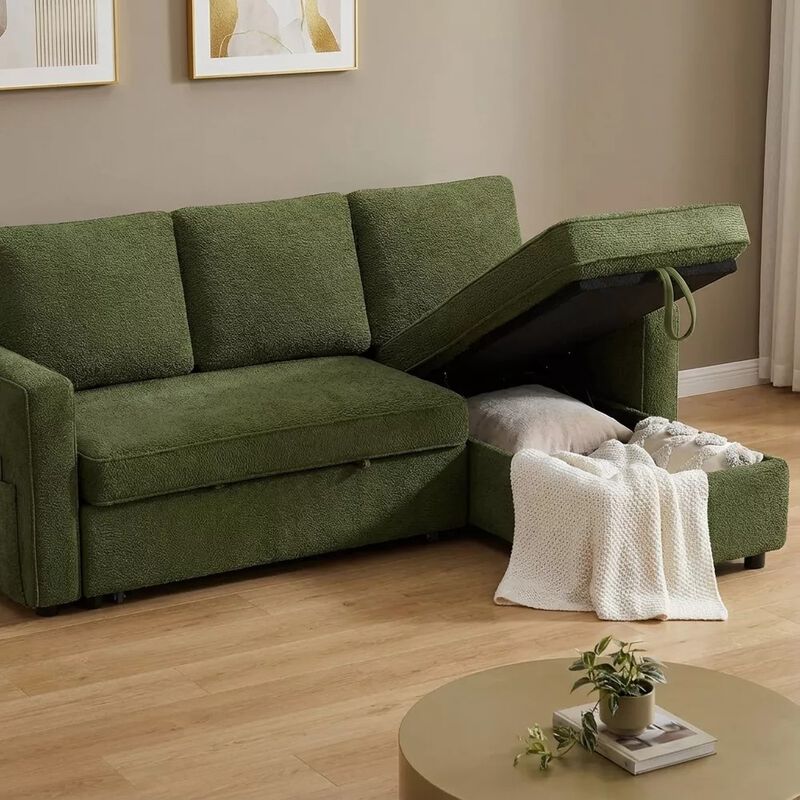 81" Sleeper Sofa Bed, 2 in 1 Pull Out Couch, Sectional Sofa with Reversible Storage, Side Pockets image number 1