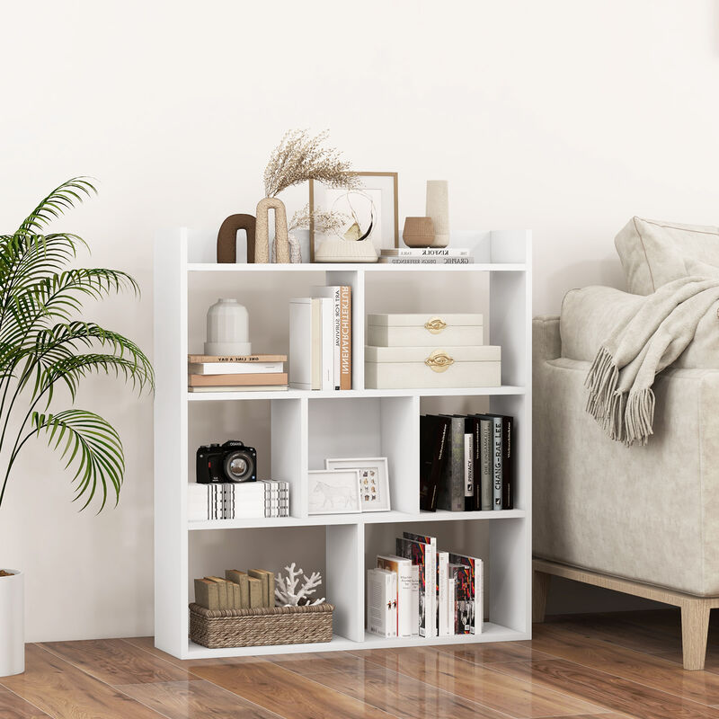 7-Cube Storage Bookshelf with Open Back Design and Anti-Tip Hardware