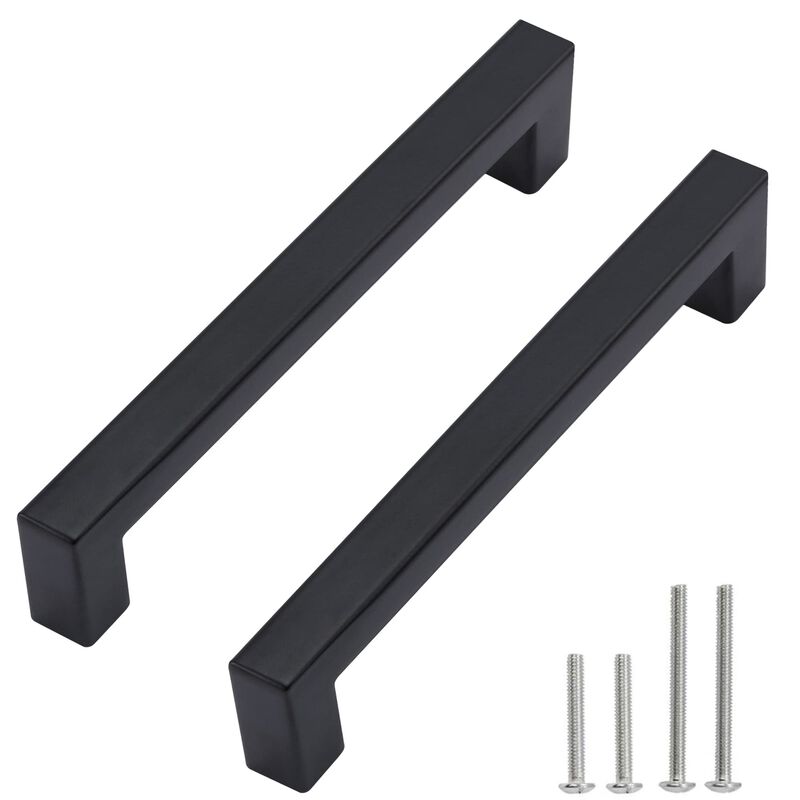 Redunest Cabinet Pulls Matte Black Cabinet Handles Square Drawer Pulls, 40 Pack 5 Inch Stainless Steel Kitchen Door Cupboard Cab