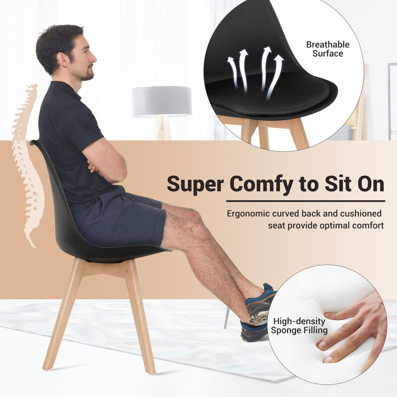 Set of 4 Dining Chairs Mid-Century Modern Shell PU Seat with Wooden Legs