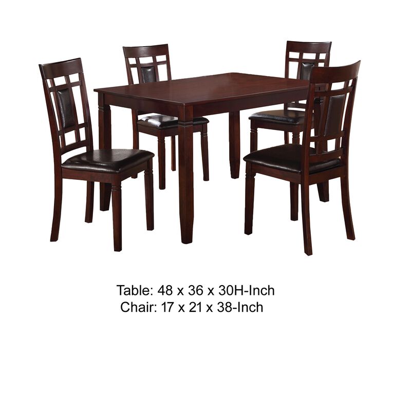 Wooden And Leather 5 Pieces Dining Set In Brown And Black
