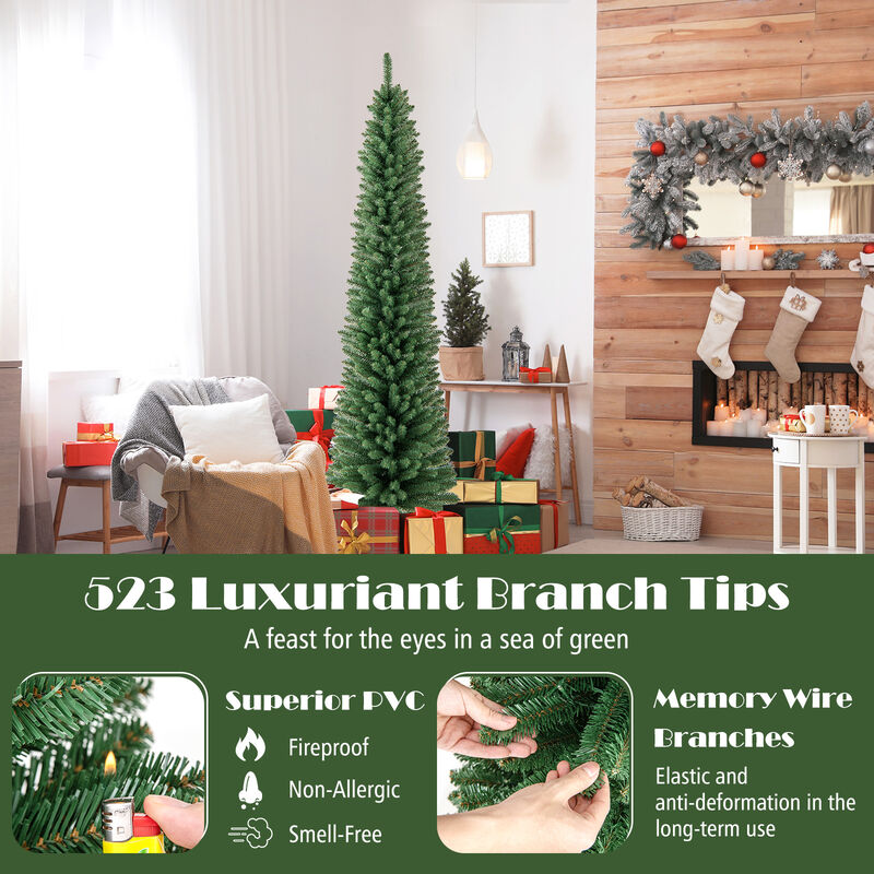 Pencil Christmas Tree with Memory Wire Branches and Warm LED Lights, Slim Design