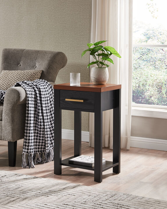 Kings Brand Furniture - Sendero Wooden Chairside Side End Table with Drawer and Open Storage Shelf