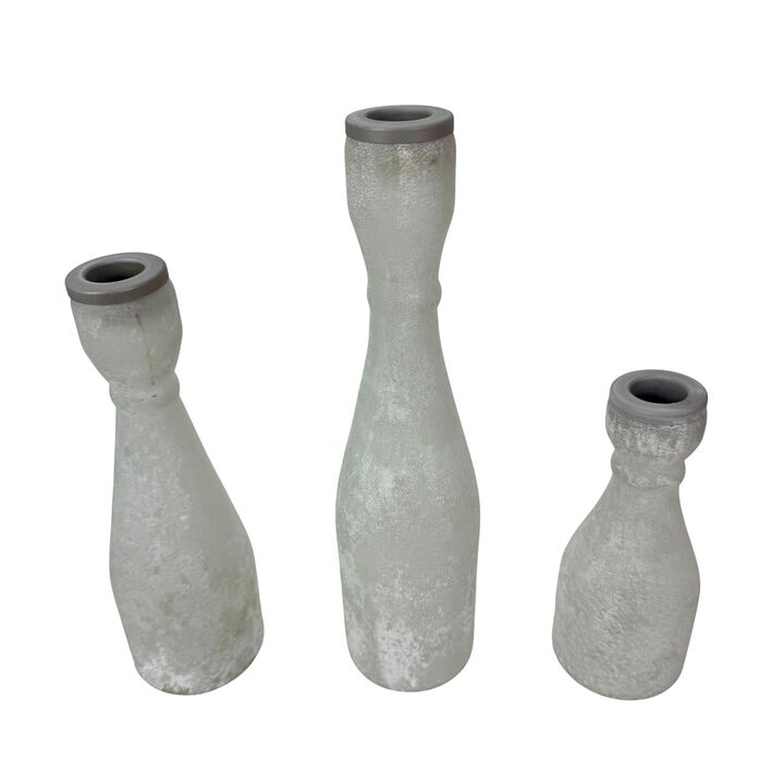 Set Of 3 Frosted Glass Taper Candle Holders 10 In Tallest Gray Rim