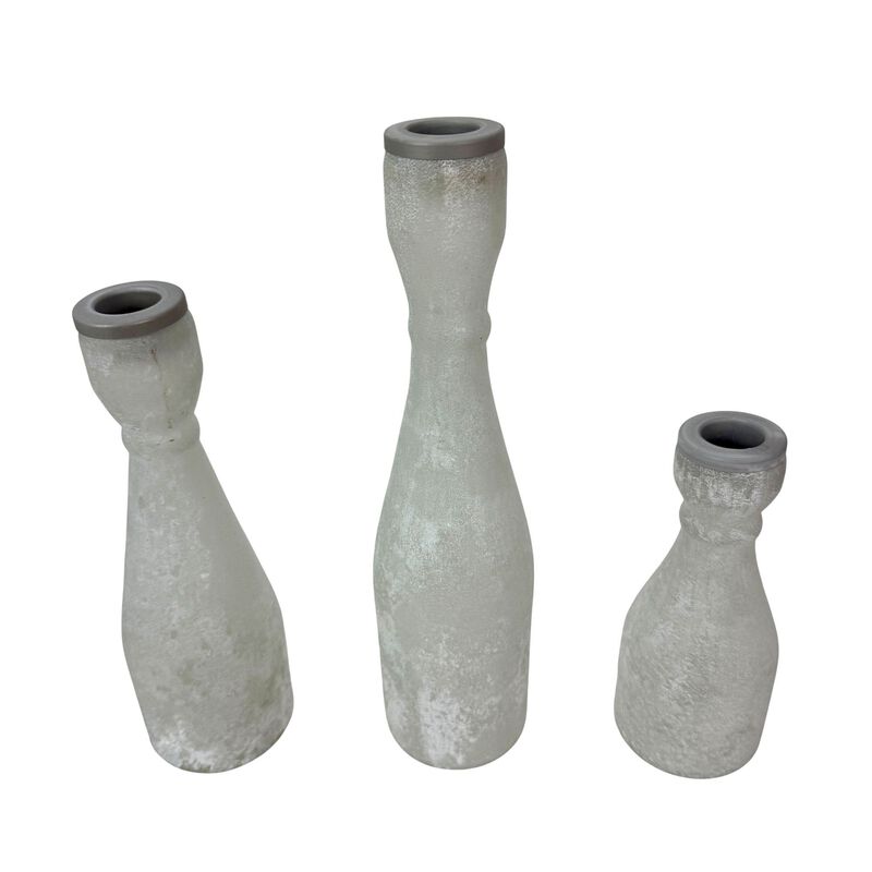 Set Of 3 Frosted Glass Taper Candle Holders 10 In Tallest Gray Rim image number 0
