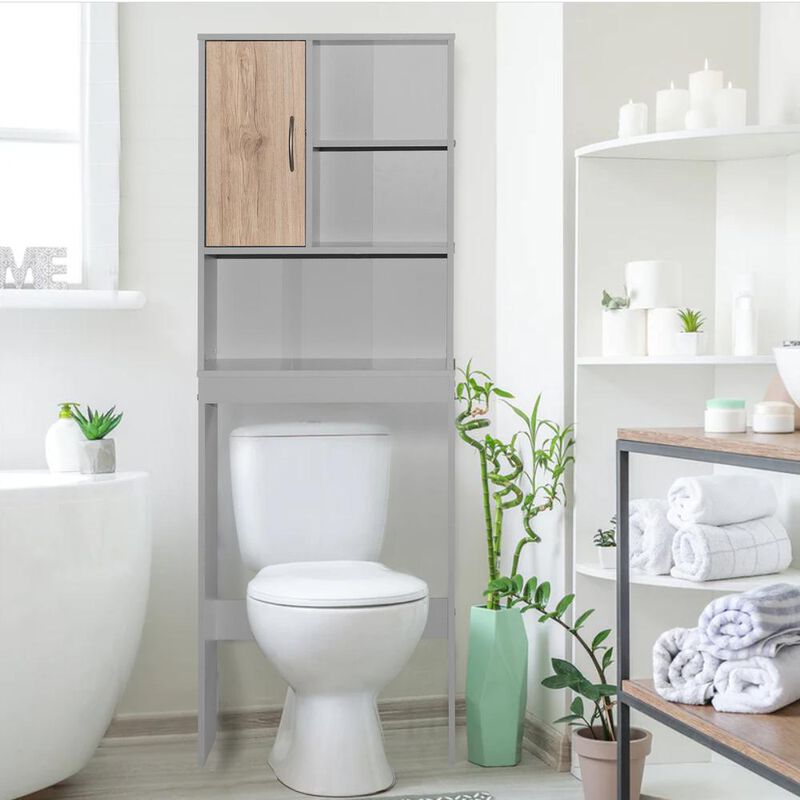 Better Home Products Ace Over-the-Toilet Storage Organizer in Light Gray & Natural Oak