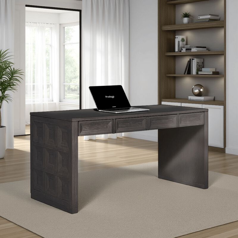 Kizie Writing Desk, 4 Drawers, Black Rubberwood, Rectangular 60 Inch - Benzara