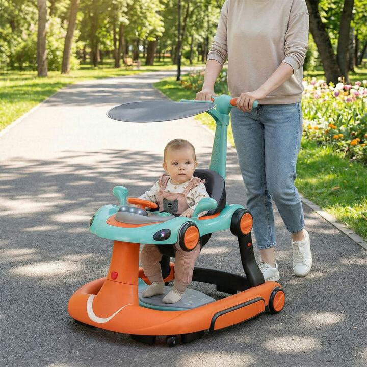 6-in-1 Portable Baby Walker with Canopy and Activity Center with Music