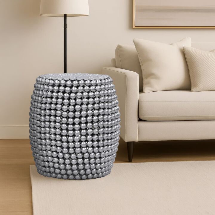 Eve 18" Side End Table | Silver Metallic Beads Studded Pattern | Nickel Coated Iron Frame