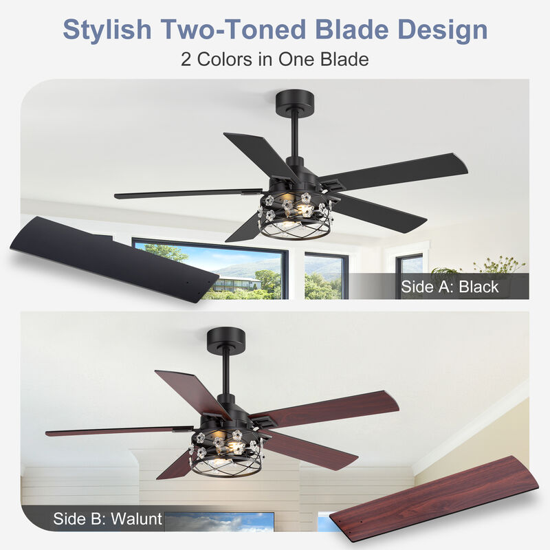 Breezary 52" Ceiling Fan with Lights, E26 Glass Shade,Wood Blades, Quiet DC Motor, Remote Control, 6 Speeds, Reversible, Timer image number 3