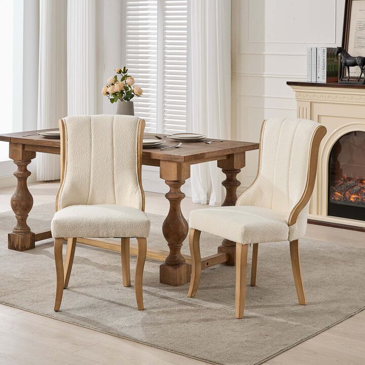 Clihome Snow Velvet Dining Chairs, Mid-Century Style with Curved Wood Trim & Sculpted Legs, Upholstered Comfort,Set of 2