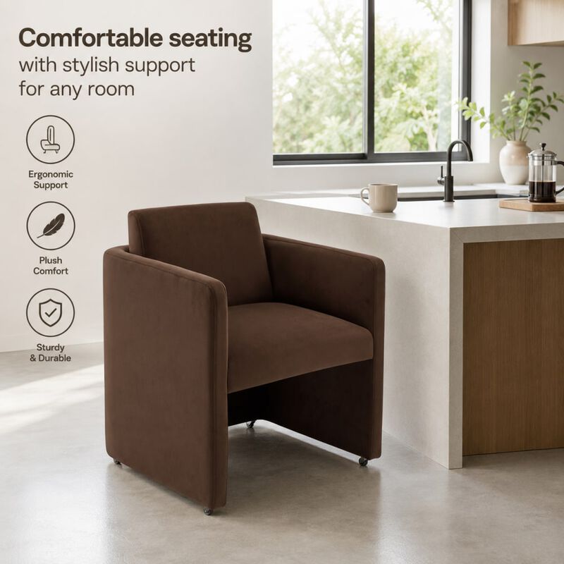 GOODSILO Modern Barrel Upholstered Dining Armchair Comfy Linen Fabric Accent Chair for Living Room, Home Office Reception Use image number 4