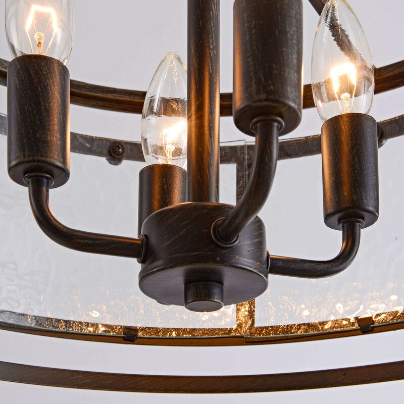 Bella 20" 4-light Water Textured Curved Glass Drum Round Chandelier - Black image number 7