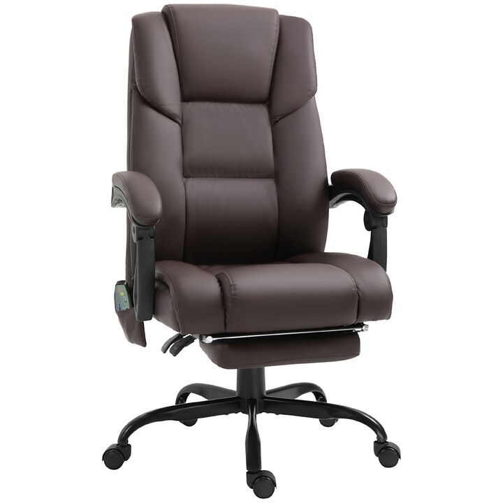 High Back Massage Office Desk Chair with 6-Point Vibrating Pillow, Computer Recliner Chair with Adjustable Lumbar Support, Brown