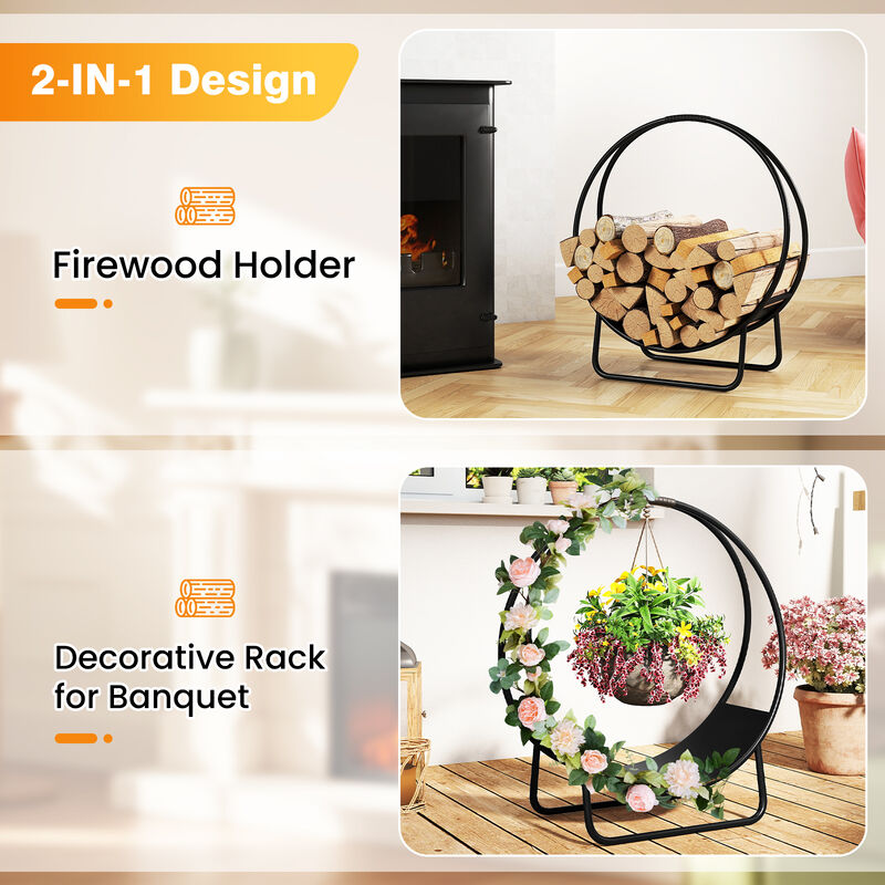 Heavy-Duty 20" Metal Firewood Log Rack with Curved Hoop and Stand image number 6