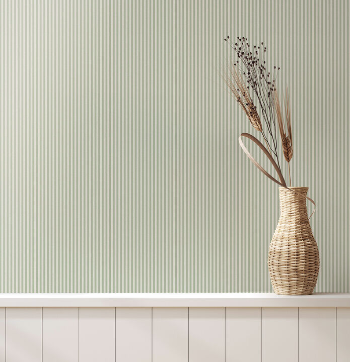 Ticking Light Green Stripe Wallpaper