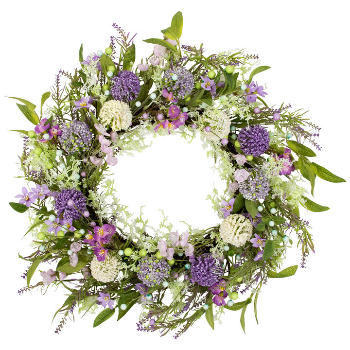Wild Flower and Berry Spring Wreath - 28" - Purple