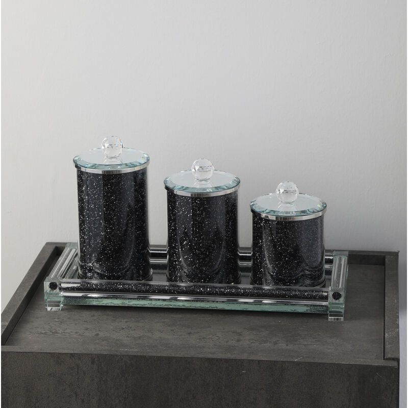 Exquisite Three Glass Canister with Tray in Gift Box