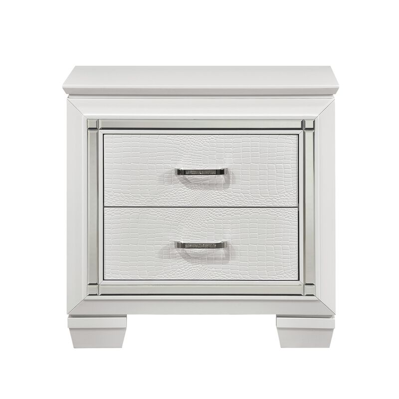 Streamdale White Nightstand with Alligator-Textured Drawers
