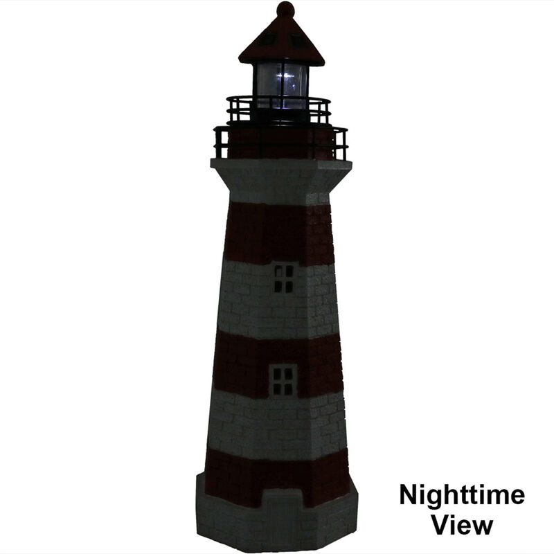 Sunnydaze 36 in Resin and Metal Striped Solar LED Lighthouse Statue