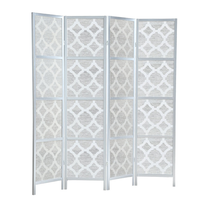 Streamdale Quarterfoil infused Diamond Design 4-Panel Room Divider, Silver image number 4