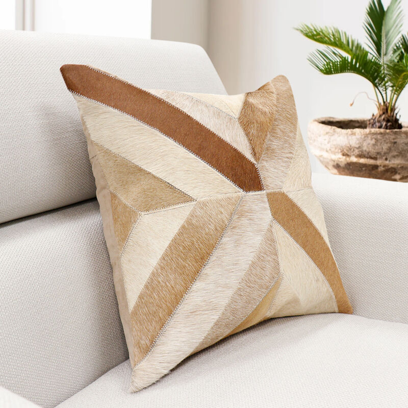 Pasargad Home Safari Chevron L. Brown Cowhide Throw Pillow image number 4